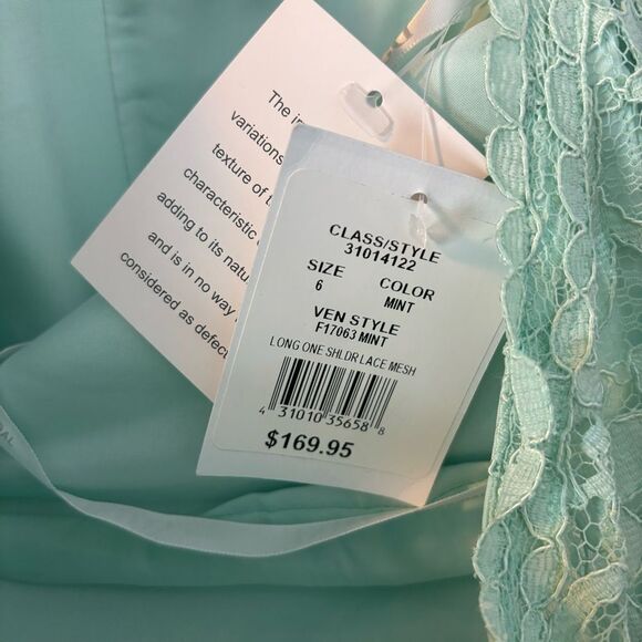David's Bridal F17063 Mint Green One Shoulder Lace & Chiffon Maxi Dress NEW Sz 6 - Picture 8 of 13